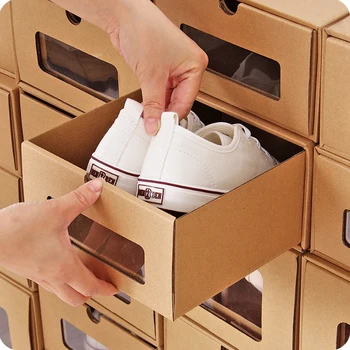 Sertar Tip Cutie de Pantofi de Carton Copii Adulți Pantofi Transparente Cutie de Depozitare Eco-friendly Hârtie Kraft Dreptunghi Cutie de Depozitare