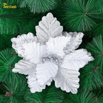 Teellook 5pcs dublu alb tesatura florale de Craciun pomul de Crăciun ghirlanda decor rattan