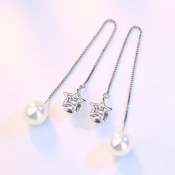 XIYANIKE New Sosire Argint 925 Pentagrama Brincos Moda Bijuterii Perle Cercei Ciucure Pentru Femei VES6753