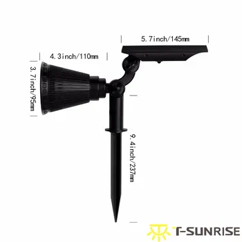 T-SUNRISE 4 Pack Solare LED Spotlight în aer liber, 4 LED-uri Lampă Solară rezistent la apa IP65 Unghi Reglabil RGB Lumina de Perete pentru Curte, Gradina