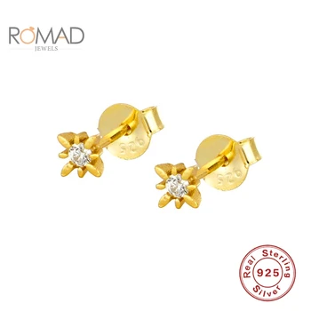 ROMAD Femei de Aur Piercing Bijuterii Floare Simplă Formă de Diamant Cercei Mini 925 Sterling Silver Stud Cercei Set Bijoux Femme