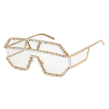 Moda Supradimensionate Piața Diamant ochelari de Soare pentru Femei Brand de Lux de Designer dintr-O bucata Ochelari de Metal Stras Ochelari oculos