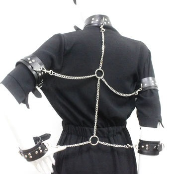 Noua Epocă Goth Roșu Faux Din Piele Guler Lanț Colier Set Sexy Gotic Cablajului Harajuku Punk Robie Declarație Cravată Pentru Femei