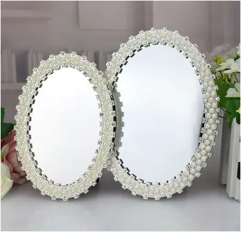 Europene moderne ovale perla desktop oglinda cadru metalic oglindă decor nunta oglindă încadrată oglindă decor acasă HZJ010