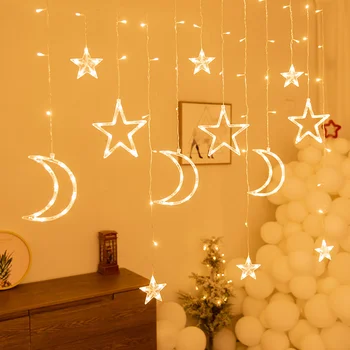 Luna Stele LED Perdea de Lumini Nunta Petrecere în aer liber Zână Ghirlanda Șir de Lumini Decor de Vacanță Festivalul de Decor 220V UE Plug 8z