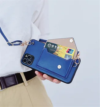 Crossbody Lanț Lung phonecase Card de Credit, Portofel Caz Pentru iPhone 12 mini 11 pro max XR XS Max 7 8 6s Plus moale, se acoperă cu curea