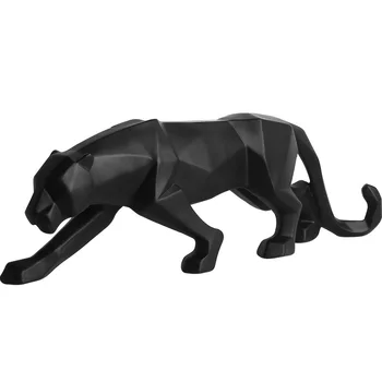Leopard Rășină Sculptura Model Office Bar Black Panther Meserii Ornamente de Animale Origami Abstract Geometric Statui Decor MJ
