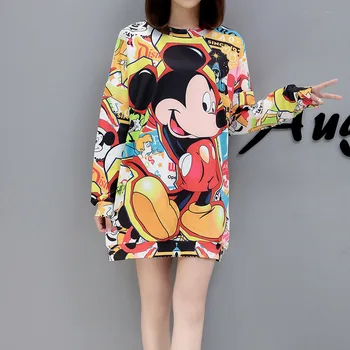 Disney Mickey mouse-ul de primavara toamna de desene animate drăguț imprimate de mari dimensiuni mid-lungime palton pentru femei de moda de acoperire tricou femei