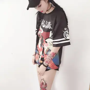 Genki Fata Stil Japonez Stradă Exagerat de Imprimare Pierde T-shirt Elev Adolescent Topuri Scrisoare Harajuku Pânză
