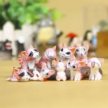 9PCS/Mulțime de Drăguț Micro Peisaj in Miniatura Cat Figurine Pentru Terariu Mic de Plastic din Pvc Mini Brânză Pisica Modele de Acțiune Figura Jucarii