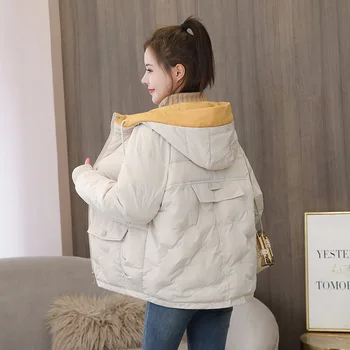 Cu glugă Sacou Scurt pentru Femei Stil coreean Solid Geci de Iarna pentru Femeie Gros Vrac Plus Dimensiune Bumbac Căptușit Casual Femei Palton