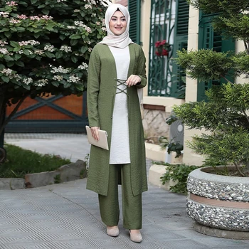 Siskakia Femeilor Musulmane 3pcs Costum Set Abaya Dubai Turcia Arabe Maroc Caftan Ramadan Eid Mubarak Islam Îmbrăcăminte 2020 Duby Abaya