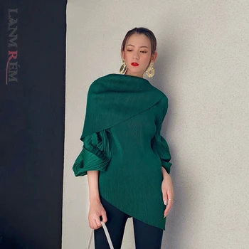 LANMREM plisata verde puf cu mâneci lungi 2021 new street wear loose casual elegant de moda de Top pentru femei toamna valul 2A1462