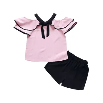 2020 de vară pentru copii Fete pentru copii haine Solid de culoare roz Pe Umăr șifon Cămașă pantaloni Scurți Adolescent de Îmbrăcăminte 4 5 6 7 8 9 10 12 13 14 An