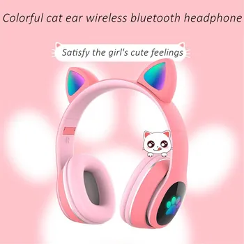 Shoumi Bluetooth pentru Căști Bliț Lumina Pisica Drăguț Casca de Telefon HD, Microfon fără Fir set cu Cască Copil LED Fata Stereo Reducerea Zgomotului Muzica Cadou