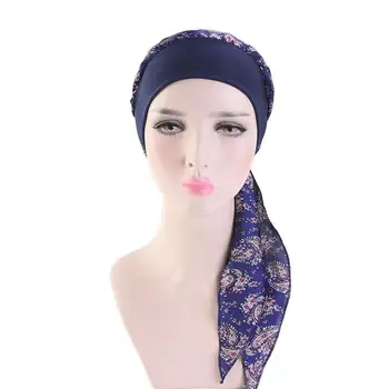 Femeile Musulmane Tipărite Hijabs Pălării Turban Cap Cap Eșarfă Chimioterapie Cancer Capac Pierderea Parului Pălărie Coada Lunga Arc Capota Bandă Largă Folie Capac