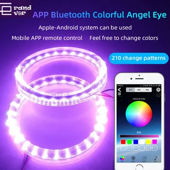GrandEver 2 BUC LED-uri Auto Angel Eye Inel de Lumini de 2,5 /3 inch colorate angel eyes RGB cu Bluetooth APP Controlează far de Masina