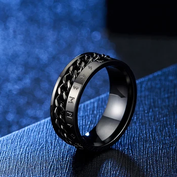 Black mens inele din oțel inoxidabil de aur Viking bărbați inel negru pentru femei de moda Rotativ lanț inel moda bijuterii en-gros