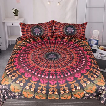 2018 Nou stil Etnic de imprimare set de lenjerie de Pat maro cu Flori de lenjerie de Pat lenjerie de pat Boem Mandala bumbac Carpetă Acopere seturi de Pernă roșie