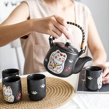 Ceramica De Cafea Set De Ceai Japonez Norocos Pisica Roz Negru Porțelan Ceainic Ceasca Oală De Apă Articole De Uz Casnic De Bunuri De Bucatarie Drinkware