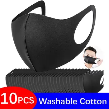 10 Buc Lavabil Gura Masca Neagră de Pânză de Bumbac PM25 Filtru de aparat de Respirat Dovada de Praf de Moda 3D Masti de Fata Reutilizabile FPP2 Adult PM 2.5