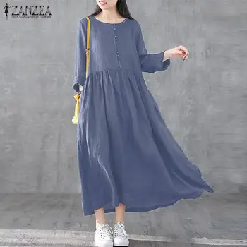 2021 Primăvară Elegant Solid Shirt Dress ZANZEA Vintage din Bumbac Sundress Femei Casual cu Maneca Lunga Petrecere Timp Vestidos Halat Tunica