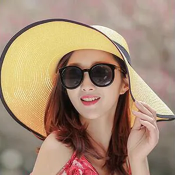 Vara Margine Mare de Paie Pălărie de Soare Floppy Margine Largă de Soare Capac Bowknot Plaja Pliabil Pălării Noi 2021 Pălării Pentru Femei #T2P