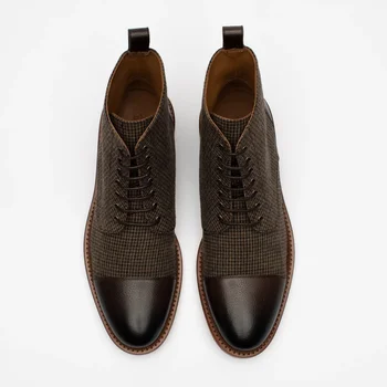 Moda Barbati Pantofi de Calitate de Top Vintage din Piele PU Carouri Cizme Dantelă Sus Cizme Barbati Casual Zapatos De Hombre F550
