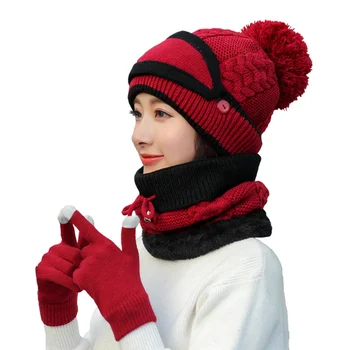 4buc Femei de Iarnă Eșarfă Set Thickend Pălărie Tricotate Eșarfă Fata Capac Mănuși în aer liber XRQ88