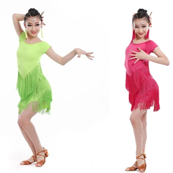 Copii fete Copii Moderna Sala de Dans latino Rochie Franjuri canaf costume de Salsa Dans Purta Performanță Etapă Poarte Haine