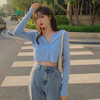 Lucyever Femei De Moda O-Gât Scurt, Pulovere Tricotate Toamna Anului 2020 Stil Coreean Subțire Cardigane Femeie Solidă Slim Topuri Casual Sex Feminin