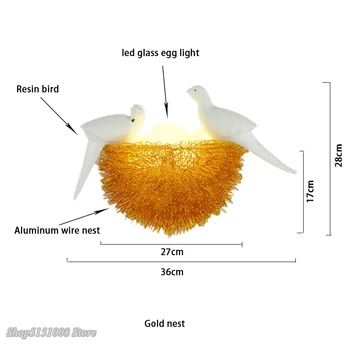 Aur Cuib de Pasăre Led Lampă de Perete Modernă Decor Acasă, Lângă Lampa 3D Păsări Tranșee de Perete pentru Copii Camera de zi Studiu de Perete de Lumină