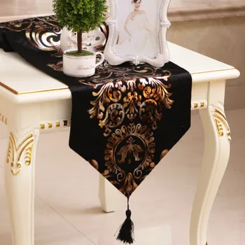 Baroc tabelul runner europene în stil neoclasic chemin de masa satin, catifea bronz satin tabelul runner masă de nuntă