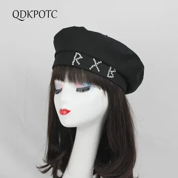 QDKPOTC 2020 Primavara-Vara pentru Femei de Moda Berete Mână-cusute Pietre Bumbac Pălărie de petrecere a timpului Liber Anglia Retro Capac de vânzător de ziare