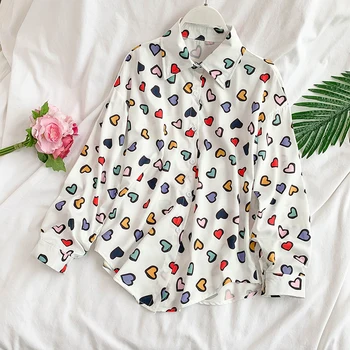 NiceMix Primăvară Bluza Tricou Femei Îmbrăcăminte 2021 Maneca Lunga Dulce Inima Forma De Imprimare Bluze Coreea Neregulate Tricouri Largi Pentru Femei