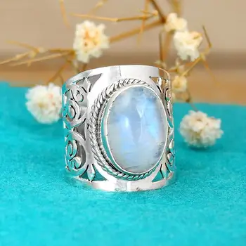Vintage Luminoase Oval Opal Argint Culoare Inel pentru Femei Boho Bijuterii Cadou Inele de Nunta Piatra Mare Inel Femei Inele