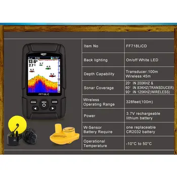 NOROC FF718LiCD Portabil Pește Finder Monitor 2 in 1 200KHz/83KHz Dual Sonar de Frecvență 328ft/100m Adâncime de Detectare ecou de sunet