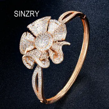 SINZRY 2018 Personalitate crescut de culoare de aur cubic zirconia floare farmecul banglesexaggerated mireasa bratara pentru femei