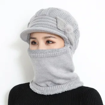 Tricotate pălărie Eșarfă cap Berete Noi Capace design Dublu strat pălării de iarnă pentru femei cald blana de iepure cap