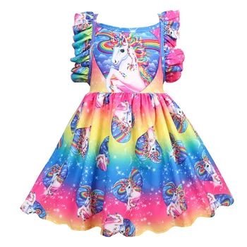 Fete Pentru Copii Unicorn Rochie De Vară Costum De Îmbrăcăminte Pentru Copii 2018 Pentru Copii Rochii Fete Haine De Printesa Cu Maneci Scurte Rochie