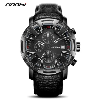 SINOBI Creativ Design de Masina Sport din Piele Ceasuri pentru Bărbați Cuarț Wristwacthes Cronograf Militare Ceasuri relogio masculino