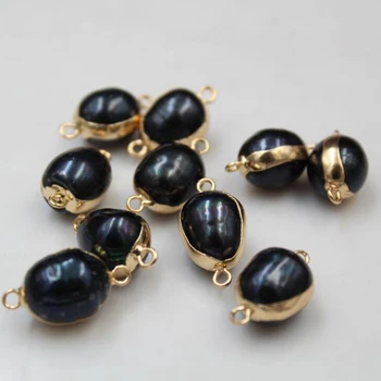 5pcs/lot Naturale de apă Dulce Pearl Margele Ovale Duble agățat de aur perla neagra Conector DIY moda Bijuterii Accesorii