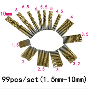 Fixmee99Pcs Manual Twist Set burghie 1,5 mm-10mm Titan Acoperit HSS de Mare Viteză din Oțel Burghiu Set Brocas de Găurire Pentru Metal
