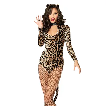 Cosplays Femei Porno Lenjerie Sexy Joc de Rol Lenjerie Sexy Cougar Leopard de Imprimare Erotic Babydoll Catwoman Costume 3PC Plus Dimensiune