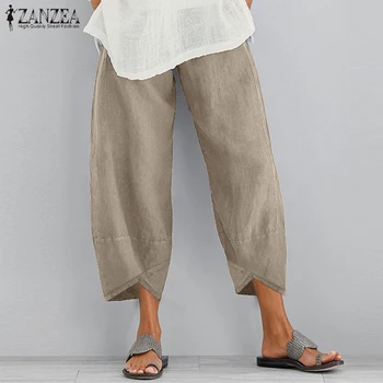 2021 ZANZEA Vintage Lenjerie Pantaloni pentru Femei Toamna Tousers Casual, Talie Elastic Asimetric Pantalon Femei Trunchiate Pantaloni Supradimensionate