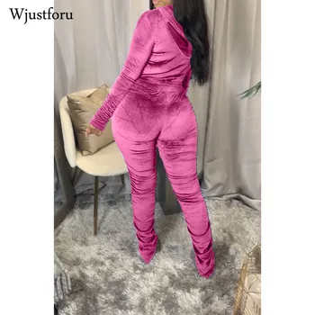 Wjustforu Plus Size2 Bucata Set Pentru Femei Tinute Streetwear-Sexy Cu Maneci Lungi Cu Fermoar De Sus A Culturilor Cu Talie Înaltă Stivuite Pantaloni De Trening Toamna