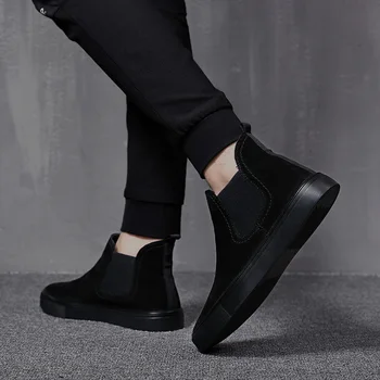 Stil coreean chelsea cizme pentru barbati pantofi casual plat platforma de vacă din piele cizme de primavara toamna glezna botas chaussure homme zapatos