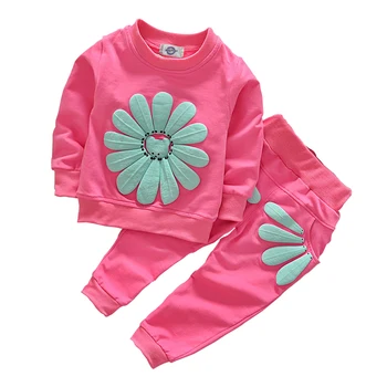 Toamna Fete De Îmbrăcăminte Seturi De Floare De Bumbac Cu Maneci Lungi Tricou + Pantaloni 2 Buc Pentru Copii Haine Pentru Copii Ziua De Nastere Prezent