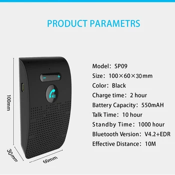 Sp09 Bluetooth Speaker Hands-Free Car Kit Bluetooth Wireless Speaker-Ul Telefonului Multipunct Masina Mp3 Kit Cu Parasolar Clip