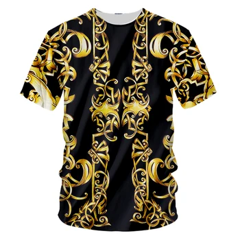 UJWI Brand de Oameni Floare de Aur tricou de Vara de Imprimare 3D Albastru T-Shirt pentru Barbati cu Maneci Scurte de Lux Regal Baroc Haine Barbati Topuri